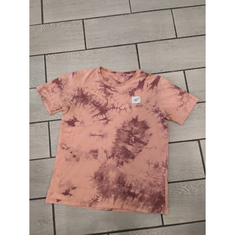 Dutch Bros Coffee Tie Dye T-Shirt Peach Maroon Shaka Logo Short Sleeve Mens L
